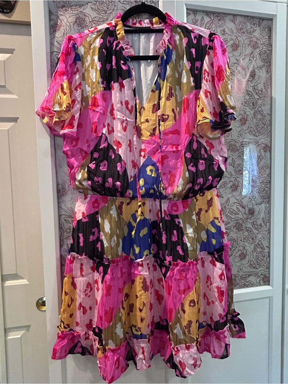 Vibrant Multi-Color Leopard Print Ruffle Mini Dress - Picture 4 of 7